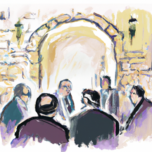 1. איור המתאר את האווירה החמה והאינטימית של אירוע קטן בירושלים, עם שיחות מונפשות.