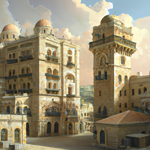 3. תמונה נוסטלגית של מלון ניו אימפריאל, עם הארכיטקטורה המובהקת מהמאה ה-19 הניצבת על רקע העיר העתיקה של ירושלים.