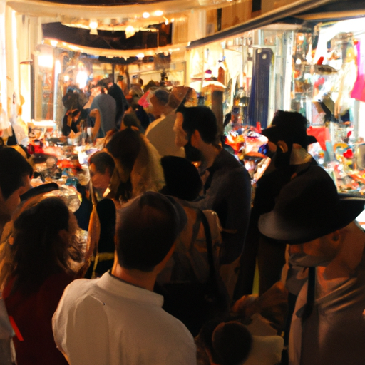 חנות קמעונאית עמוסה במהלך אירוע תרבות מקומי בירושלים, המדגימה את תנועת הרגליים המוגברת.