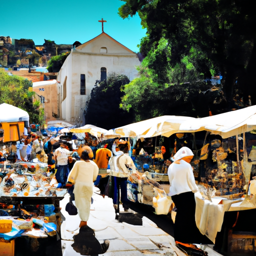 שוק חוצות שוקק במהלך אירוע מקומי בירושלים, המציג מגוון עסקים מקומיים.